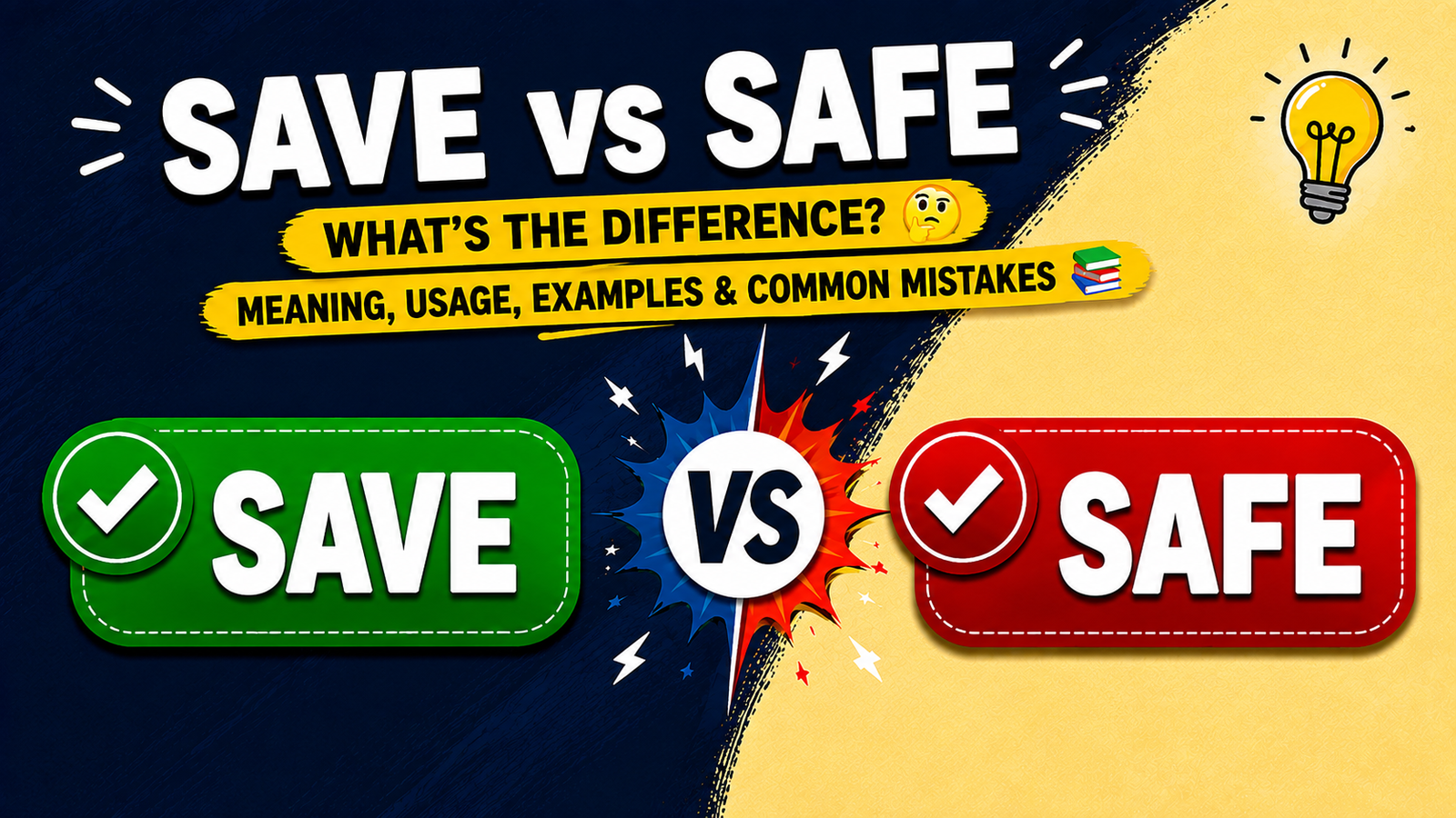 Save vs Safe 🤔: What’s the Difference? Meaning, Usage, Examples & Common Mistakes 📚