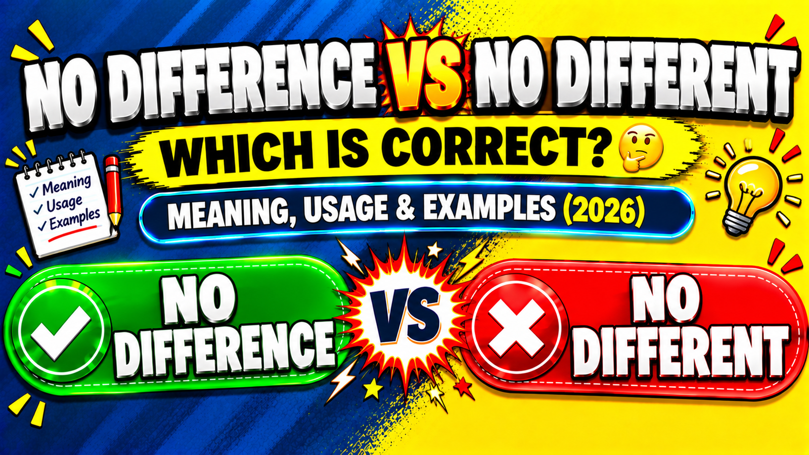 No Difference vs No Different: Which Is Correct? Meaning, Usage & Examples (2026) 🤔