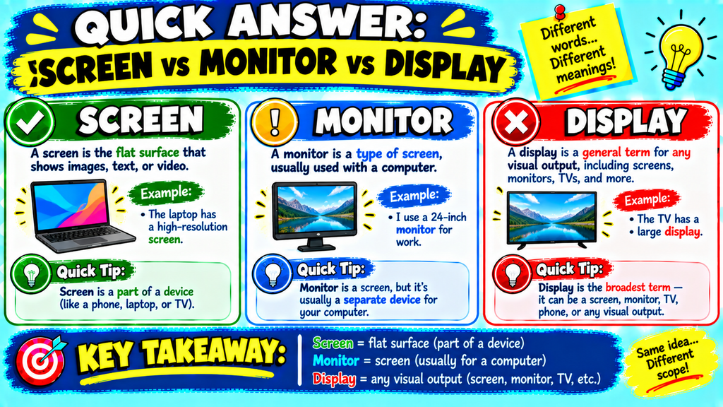 Screen vs Monitor vs Display 
